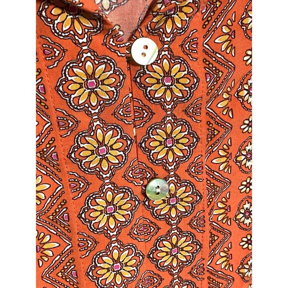 J Jill Floral Button Blouse Orange Top L Hippie Boho Peasant Lagenlook Tassel - Picture 5 of 10